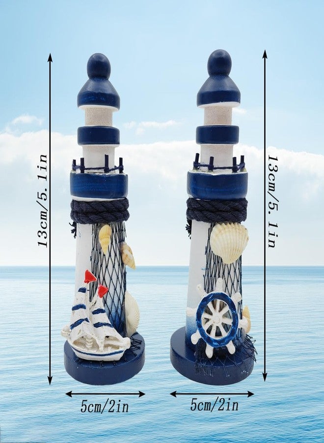 AzsVbvs 2 PCS Mini Lighthouse Decor, Handcrafted Wooden Miniature Lighthouse Model, Mediterranean Style Ornament, Ocean Tabletop Light House Decorations for Home - Image 2
